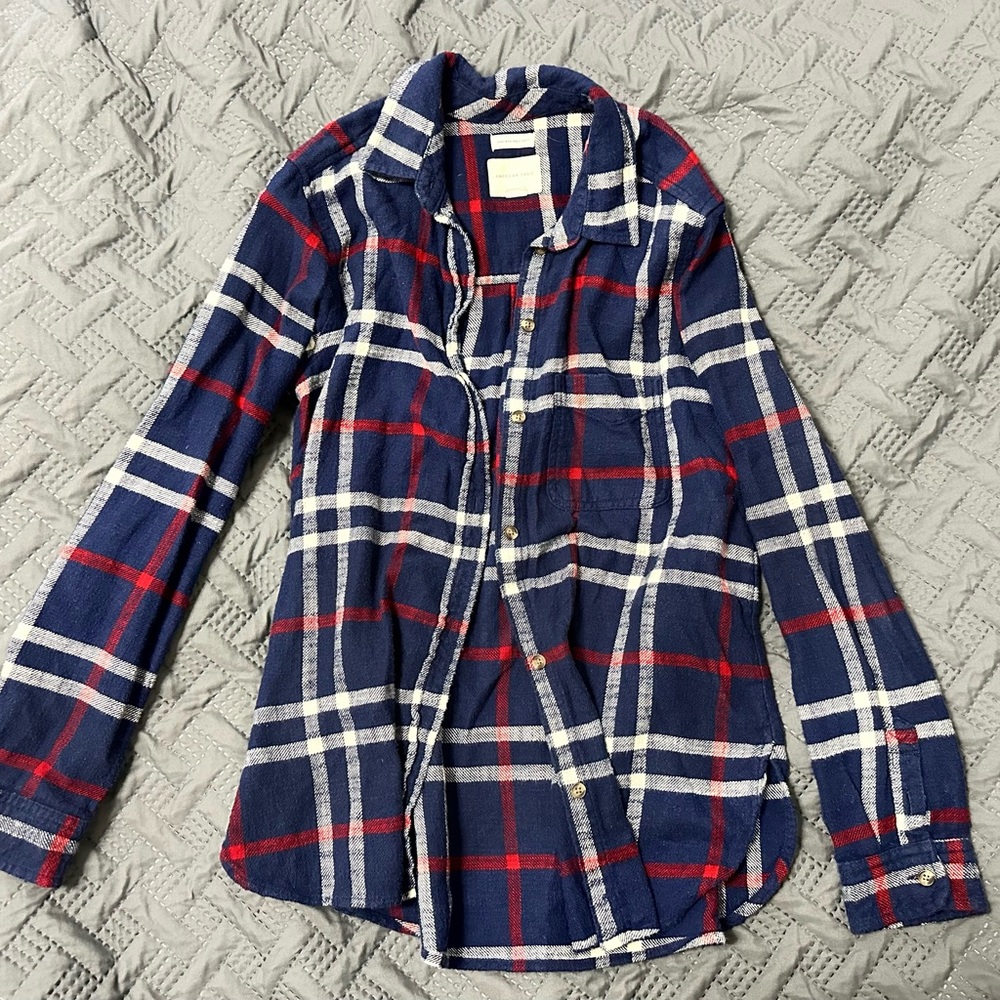 American Eagle Outfitters Navy and Red Plaid Shirt